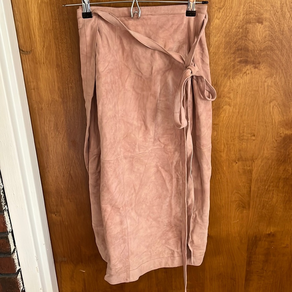 Free People Goat Leather Pink Wrap Midi Skirt